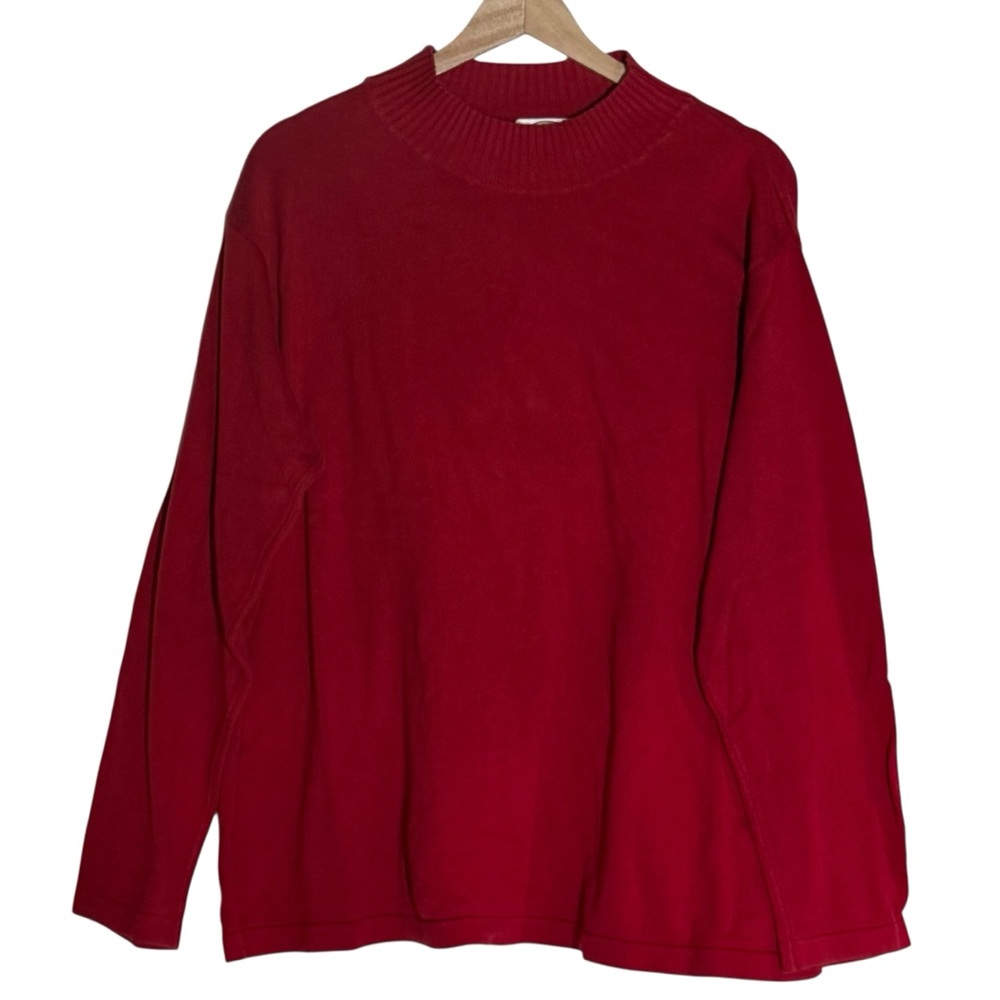 Talbots VTG Mock Neck Red Long Sleeve Pullover Sweater Size 2X Holiday Christmas